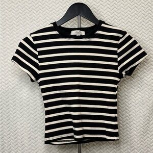 Atelier Sona Black and White Striped Short Sleeve Tee